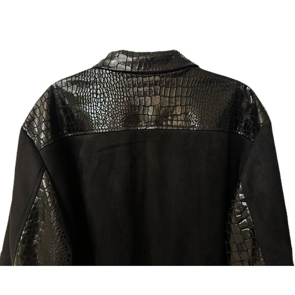 NEW Inserch Mens Size 2XL Glossy Black Alligator Embossed Zip Jacket Faux Suede - Picture 8 of 11